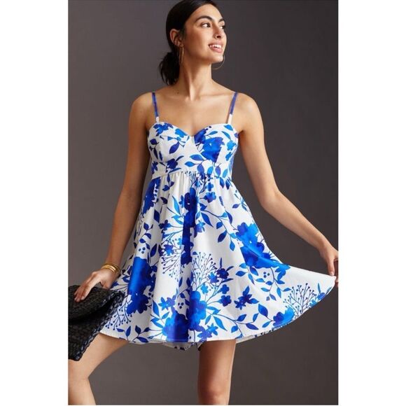 Anthropologie Hutch Mod Floral Romper in Blue & White size 14